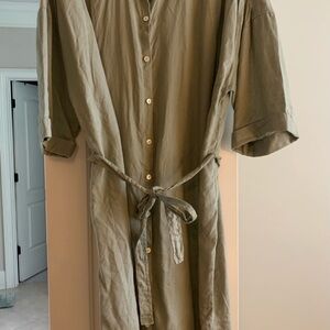 Tahari Linen Ladies Knee Length Short Sleeve Forest Green Dress XL
